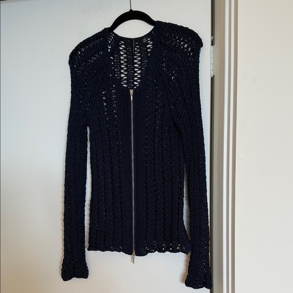 Navy Blue Zippered Women's Cardigan - Picture 1 of 3